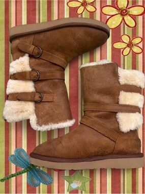 UGG Chestnut Suede Shearling Buckle Boots